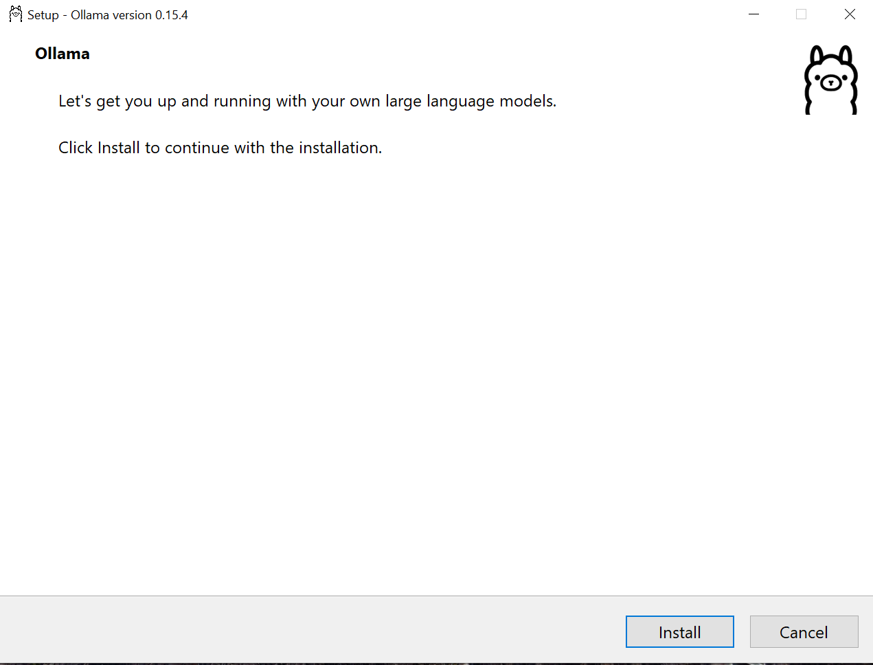 Ein Screenshot des Ollama Installers