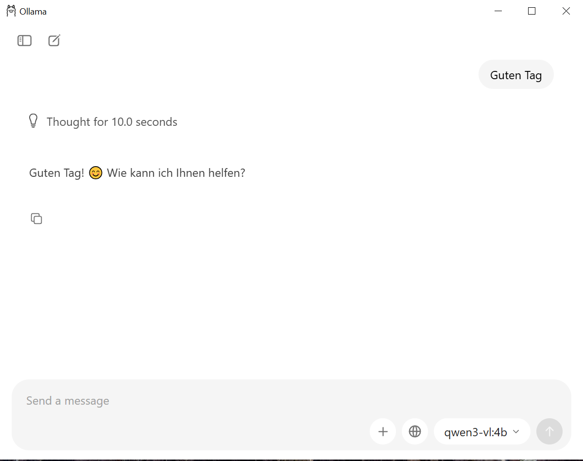 Ein Screenshot eines ersten Chats in der Ollama UI